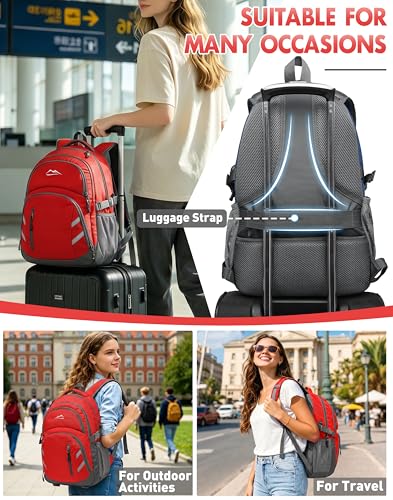 Image of ProEtrade Backpack Bookbag for College Laptop Travel, Fit Laptop Up to 15.6 inch with USB Charging Port Multi Compartment Anti theft, Gift for Women Men (Red)