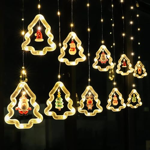 Image of Quace Christmas Tree Curtain Lights Decoration LED Lights Indoor Christmas Fairy Lights for Window Bedroom Decorations, Xmas String Lights for Tree Home Garden Decorations