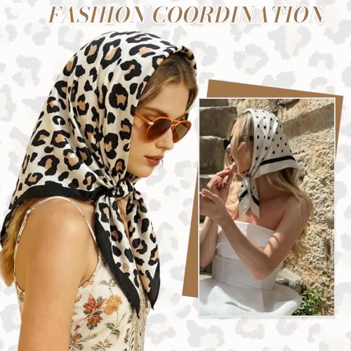 Image of SANNIDHI 2pcs Neck Head Scarf for Women Stylish Silk Hair Scarf Scarves with Vintage Prints for Sleeping, Hair Protection, and Multipurpose Styling (27.6x27.6n)