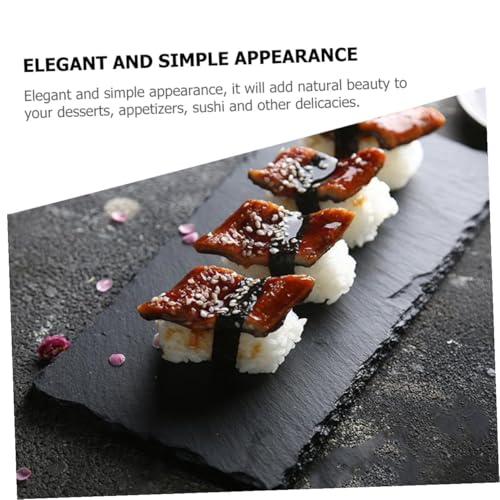 Plato rectangular de piedra negro 30x10 cm para sushi miniatura 3