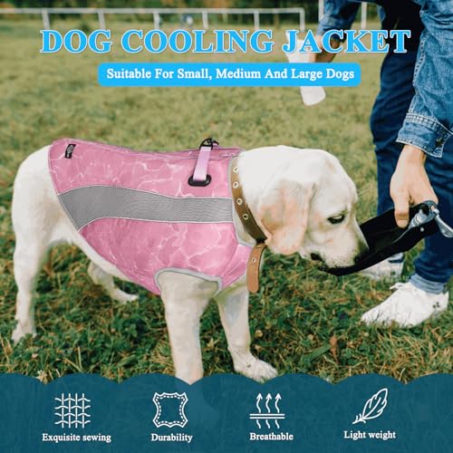 Hundekühlweste, reflektierendes Geschirr Kühljacke mit verstellbarem Reißverschluss, Titan-D-Ringen und atmungsaktiver Leichter Kühlweste für Outdoor-Jagd, Training und Camping (Rosa, L)