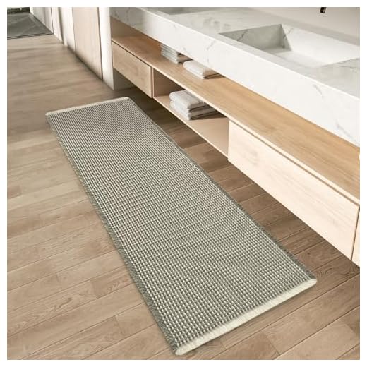 AMOAMI Upgraded Waffle Runner Rug Super Absorbent Non Slip Bath Mats for Bathroom Machine Washable Bathroom Runner Rug with Tassels, Ideal for Hallway Bedroom Laundry Room, 2' x 4', Green & Cream