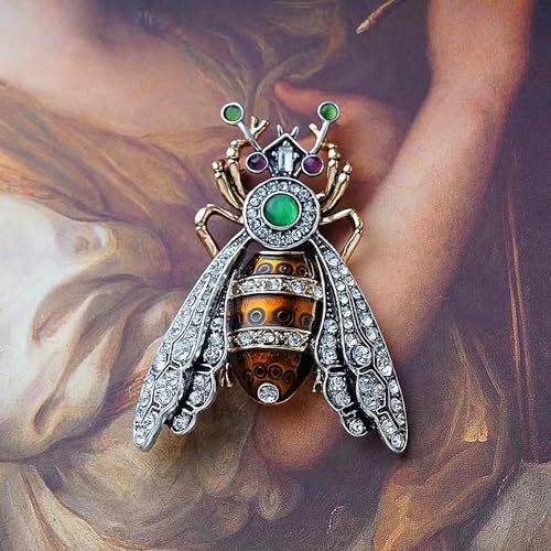 Image of Antique Moth Bee Brooch Pin for Women Men Fashion Exaggerated Big Crystal Red Green Enamel Insect Animal Brooches Lapel Pins Delicate Dress Accessories Christmas Birthday Holiday Party Jewelry Gift Souvenir