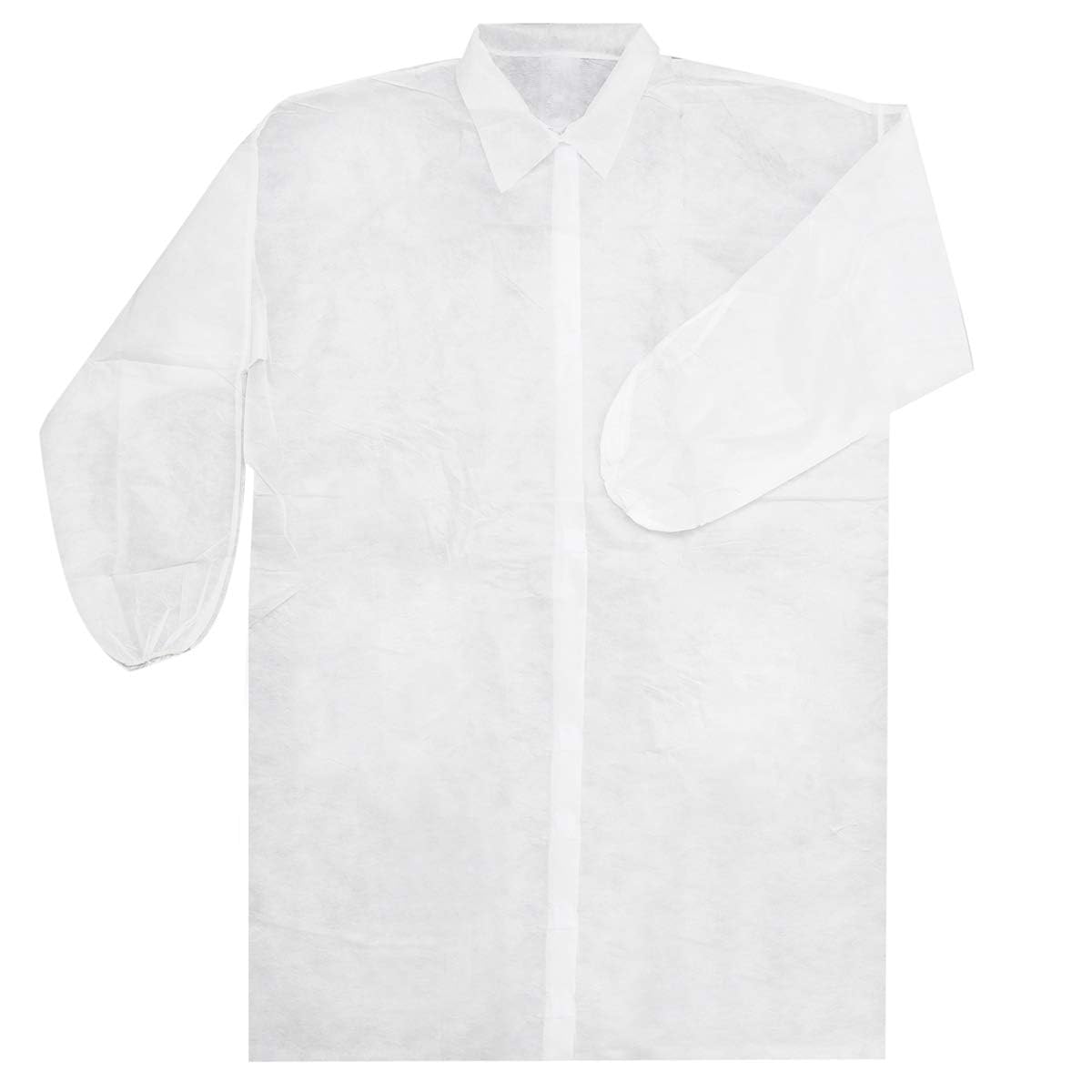 Bata Visita Desechable con Velcro - Material: Polipropileno - Color: Blanco - para Laboratorios, Industrias de Alimentación, Trabajos de limpieza, Talleres o en Visitas a empresas (50)