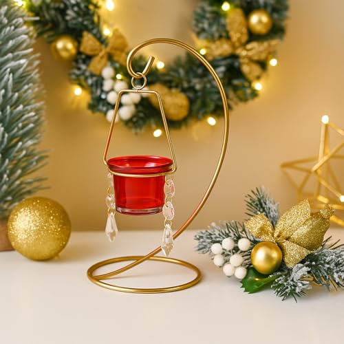 MARKET 99 Hanging T-Light Holder | Gold Metal Spiral S-Shape with Crystal Moon Design | Elegant Tealight Candle Holder for Home, Xmas & Christmas Décor, Balcony, Living Room & Festive Decoration