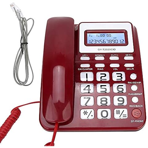 Big Button Corded Phones, Landline Telephone with Loud Sound for Senior, Caller ID Display, Calculater, for Home Office Hotel (Red) Cover