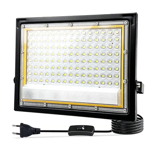 Yuaiosn Focos LED Exterior 100W, Resistente al Agua IP66 Foco Proyector LED, 1.5M Cable Blanco Frío 6500K Proyector LED Exterior, 10000LM para Estadio, Almacén, Taller, Aparcamiento