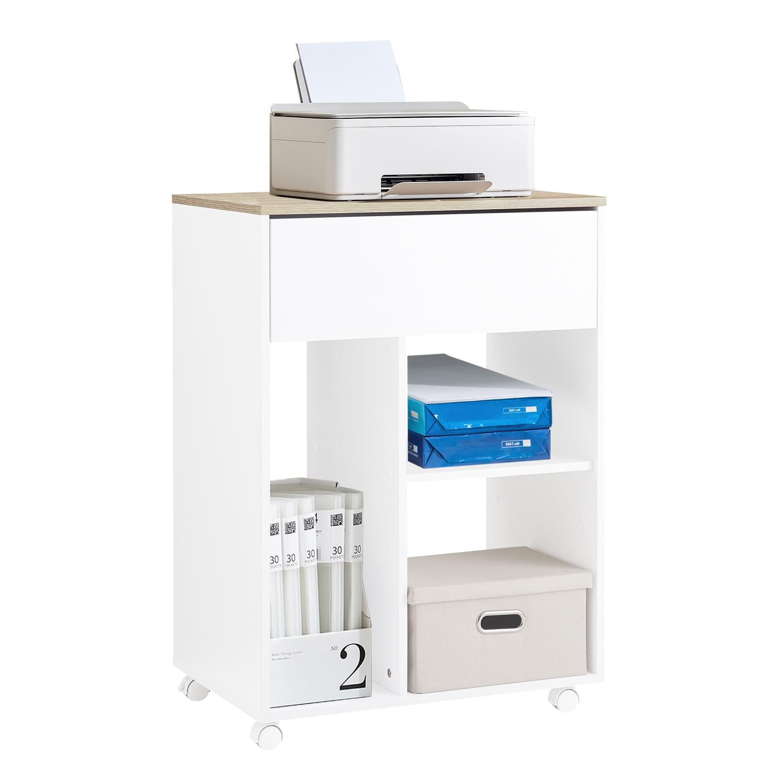 SoBuy Carrello da ufficio Carrello Portaoggetti con Cassetto Tavolino stampante 63x42x88cm ASK10-WN