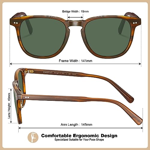 Image of CARFIA Cool Retro Green Lens Acetate Polarized Sunglasses for Men UV Protection, Keyhole Driving Sunnies Square Male Eyewears