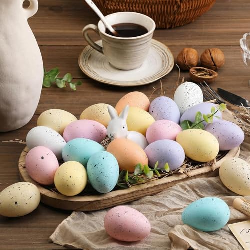Weysat 16 Pcs Easter Speckled Eggs Neutral Plastic Fake Chicken