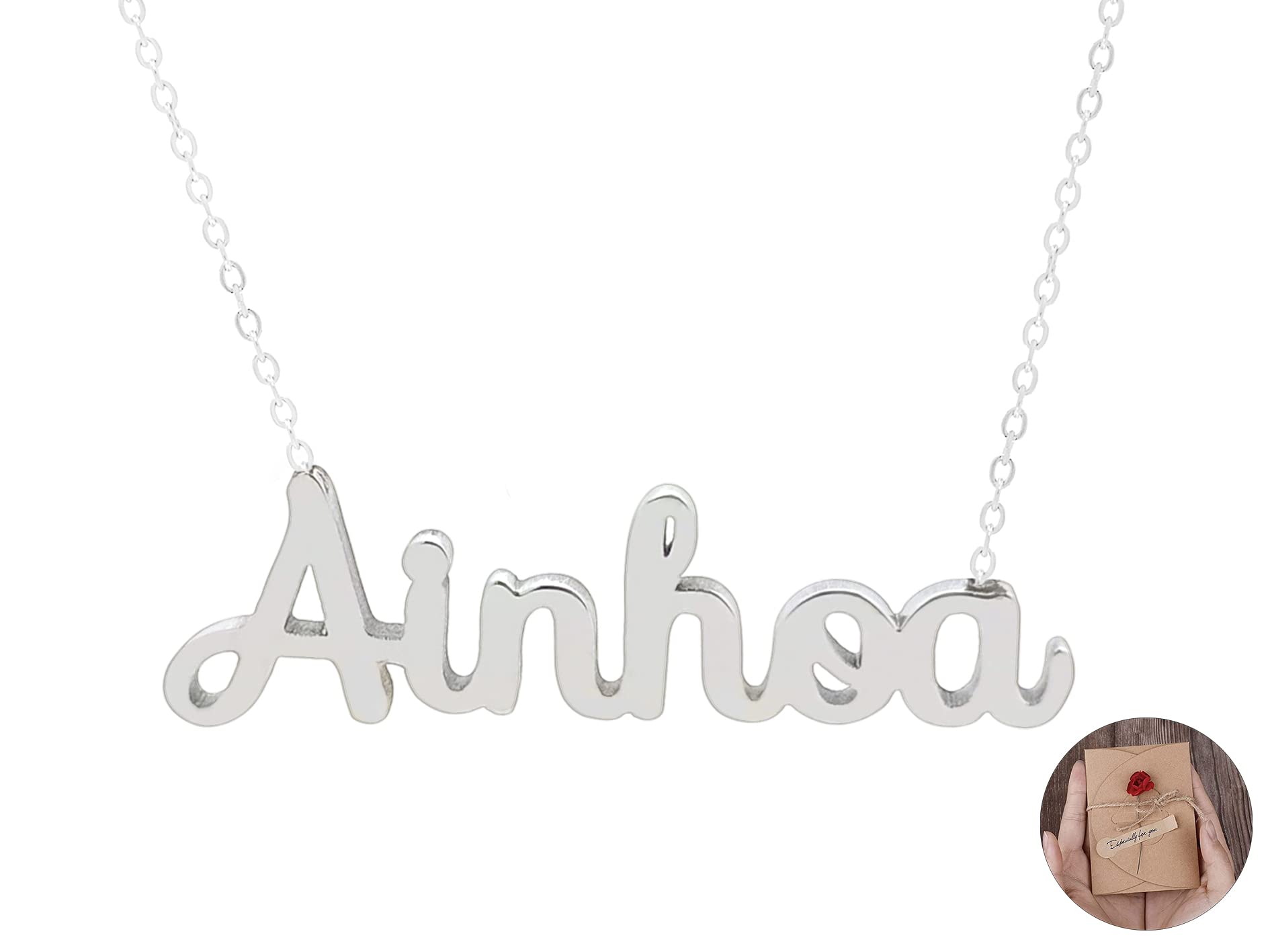 Only faith Collar para mujer con nombre personalizado Acero inoxidable con caja de regalo original Cadena colgante joya personalizada especial para amigas, novios