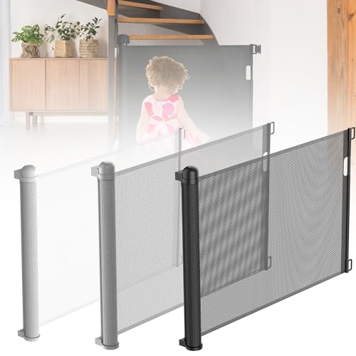 YARDIN Cancelletto di sicurezza per scale per bambini e animali domestici, estensibile, 0-150 cm, altezza 87 cm, nero, in plastica, montaggio a parete, per cani e neonati, uso interno ed esterno