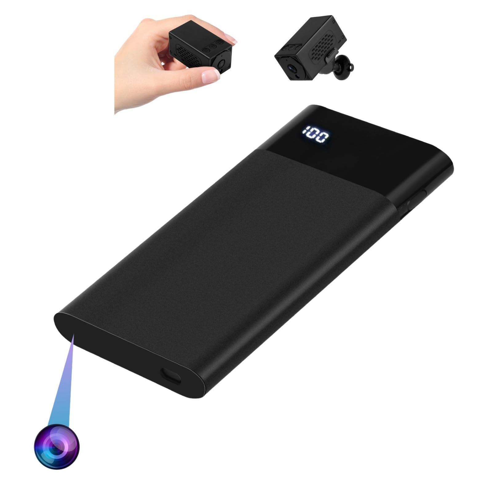 WIWACAM Mini caméra 2K, batterie 5000 mAh, détecteur de mouvement et détection locale AI, fente pour carte microSD