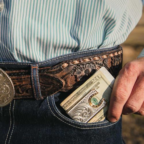 Image of Montana Silversmiths Made in the USA Western Lifestyle Money Clip (Two-Tone Carved Horseshoe)