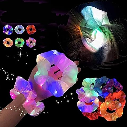 Bxyzan Light Up Hair Scrunchies - 6 Pcs LED Light Hair Scrunchies Elastic Glowing Hair Bands for Women Girls Halloween Christmas Party Headwear,Perfect Ponytail Holder With Elastics Band Cover