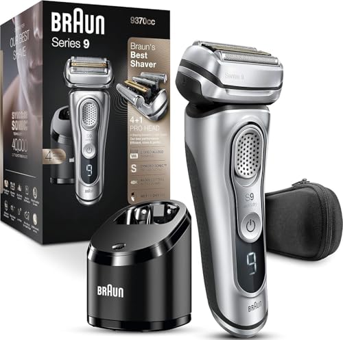 Braun Electric Razor for Men With Precision Beard Trimmer, Rechargeable, Wet & Dry Foil Shaver, Clean & Charge Station & Travel Case, Silver, 3 Piece Set