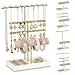JAZUIHA Jewelry Holder Organizer 4-Tier Gold Jewelry Stand with Necklace Organizer Earring Bracelet Holder Ring Box,Hanger for Display and Storage, Room Decor,Gift for Women
