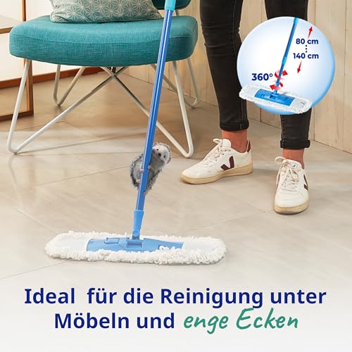 Spontex Extra - Bodenwischer mit flachem Mopp - Vielseitiger Wischmopp mit Mikrofaserbezug für nasses & trockenes Wischen - Verstellbare Länge - Reinigung aller Oberflächen - Mit 1 Ersatzbezug – Bild 6