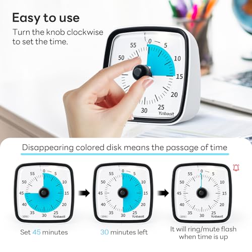 Image of Yunbaoit Visual Timer with Night Light, 60-Minute Countdown Timer for Kids and Adults, Silent Classroom Timer, Time Management Tool for Home, School, or Work (Dark Black)