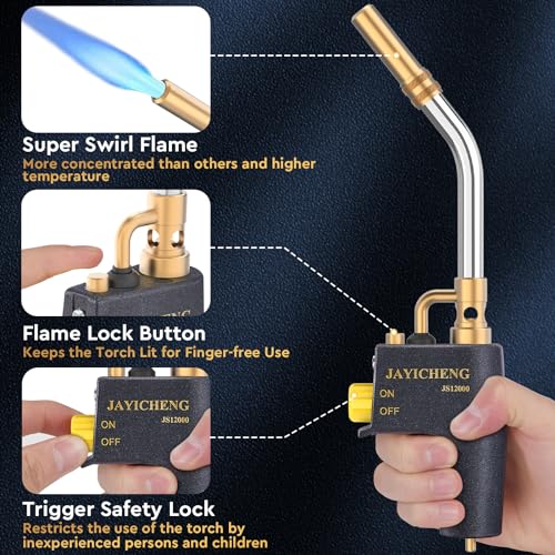 Jayicheng Propane Torch Head, High Intensity Trigger Start Mapp Gas Torch Head thumb #3