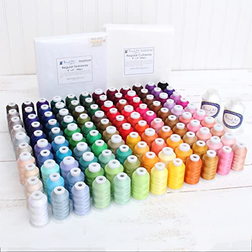 Threadart Machine Embroidery Starter Kit | Includes 120 Spools Polyester Thread, Stabilizer, and Bobbin Thread | for Brother Babylock Janome Singer Pfaff Husqvarna Bernina Machines