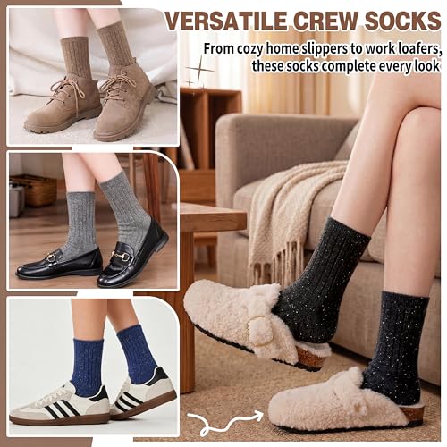 Image of Sandsuced 5 Pack Merino Wool Boot Hiking Socks for Women Warm Winter Thick Thermal Cozy Work Soft Ladies Socks