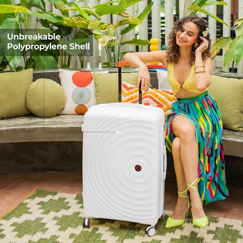 Image of Nasher Miles Polypropylene Spinner Seattle Hard-Sided Check-in Luggage 28 inch | 75cm | 8 Wheels Large Trolley Bag for Travel | Suitcase (White)