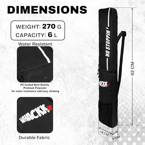 Image of WHACKK Hayden Cricket Bat Cover Polyester Material, Premium Full Size Cover for Wooden and Plastic Bats with Heavy Duty Stitched Strap - Made in India (Black)