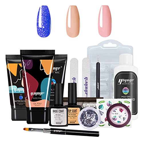 Yayoge Poly Gel Nail Kit 3 Colors Builder Gel for Nails with Nail Art Tools Nail Extension Gel with Slip Solution All In One Kit for Nail Manicure Beginner Starter Kit DIY at Home
