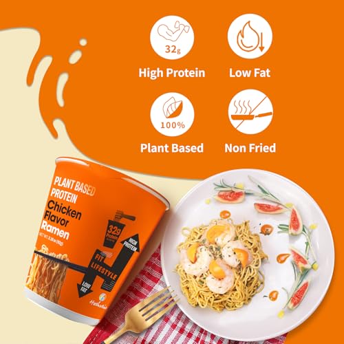 Image of Hethstia Protein Ramen, Chicken Flavor Pre-Packaged Ramen Soup Cup, 6-Pack Instant High-Protein Noodles with 32g Plant Protein, Vegan, Low Fat, Air-Dried, Non-GMO, Healthy Quick Meal