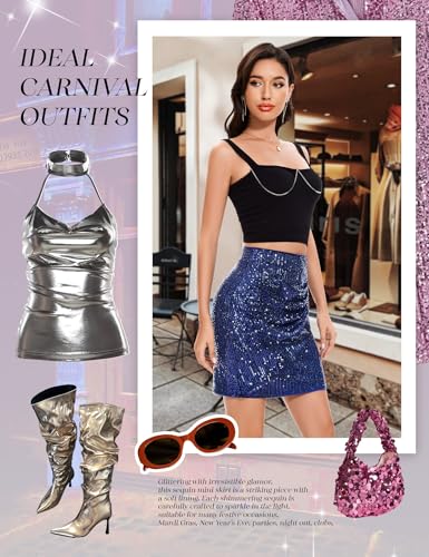 Aupuls Sequin Skirt Sparkly Mini Skirt Party Stretchy Bodycon Skirts Shine Sexy Skirt Carneval - Image 6