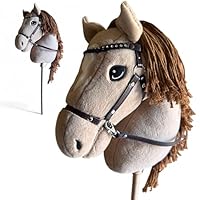 Playful Minds Large Hobby Horse for Kids and Adults – Show Quality with Rhinestone Studded Bridle, Removable Reins, and Long Mane – Plush Handmade Tournament Stick Horse