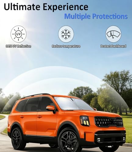 Image of Windshield Sun Shade for Kia Telluride 2020-2025 Accessories, Car Front Window Sun Visor & Heat Shield | 240T Sunshade Protection Blocks UV Rays