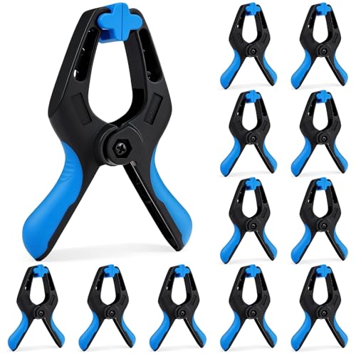 QUAMATE 12 Pack 4inch Heavy Duty Spring Clips, Plastic Spring Clamps for Woodworking, Backdrop Stand, Pool Cover, Photography, Crafts