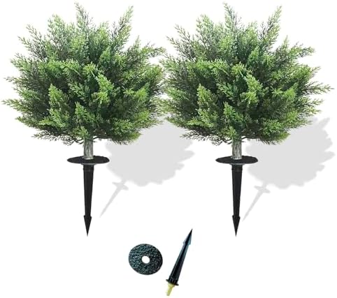 2 Pack 5ft Artificial Cedar Topiary Trees - Faux UV Resistant Plants Indoor/Outdoor
