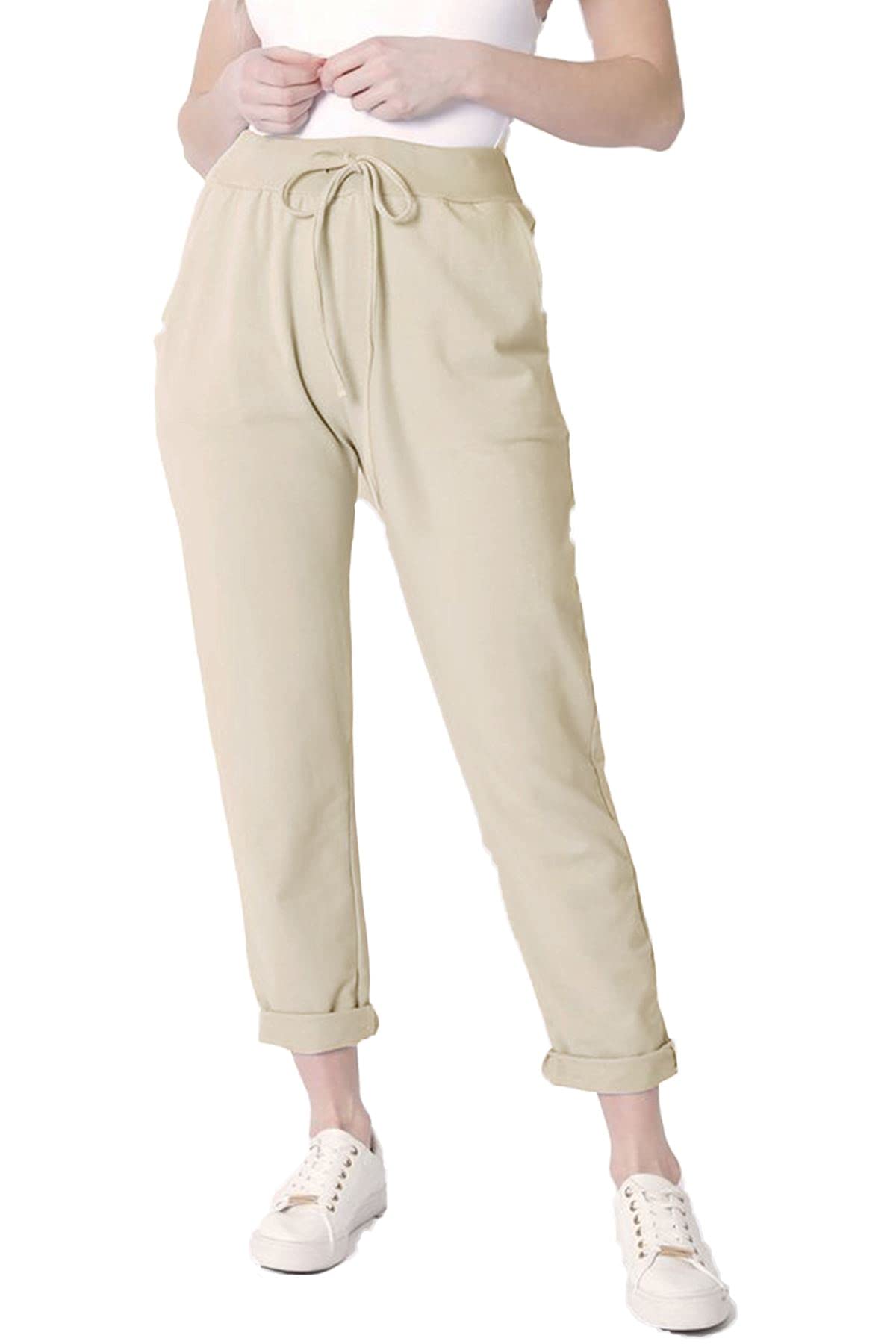 Crazy Girls Womens Italian Trousers, Plain Stone, XXL (UK 20-22)