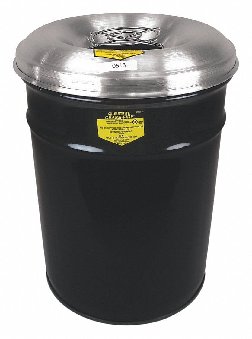 26626G Cease-Fire Ash and Butt Receptacle with Aluminum Head and Grill Guard, 6 Gallon Capacity, 12-1/8" OD x 17-3/4" Height, Gray