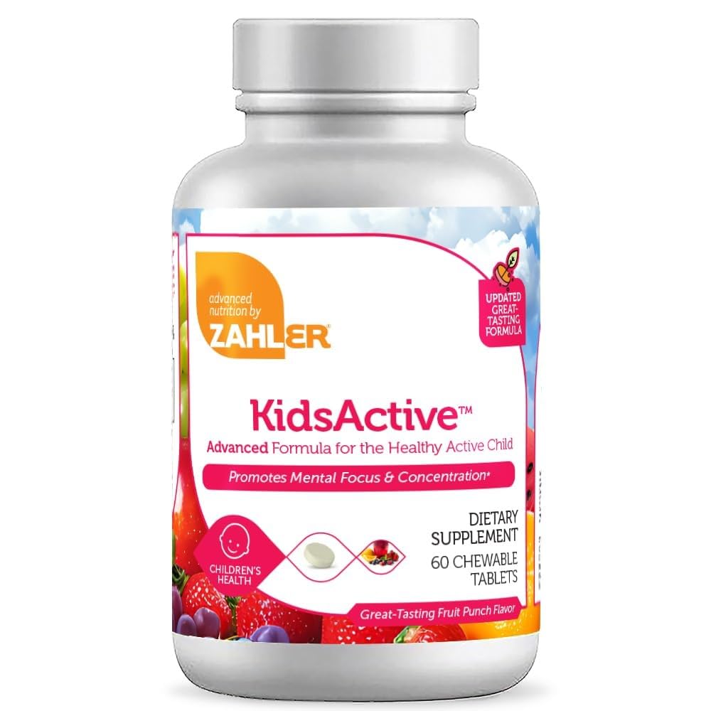 KidsActive, Kids Chewable Concentration Formula, All Natural Children’s Supplement Supporting Focus, Certified Kosher, 180 Fruit Punch Flavored Tablets