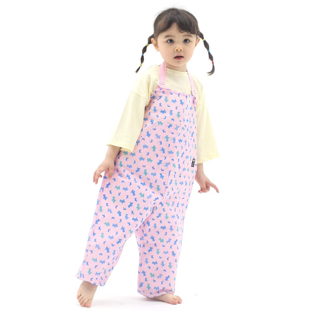 Kids Art Smock Dungaree Style, Lightweight Waterproof Painting Apron with Adjustable String, Quick-Dry Messy Play Overall for Boys Girls School Crafts, Pink Puppy (50-XL)