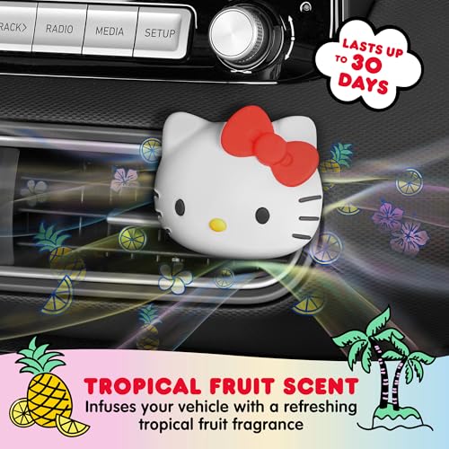 Image of Sanrio Hello Kitty Car Air Freshener for Cars Trucks SUVs, Hello Kitty and Friends Cute Car Accessories for Women Car Decor Hello Kitty Car Accessories, Replaceable Scent Pods - Tropical Fruit Scent