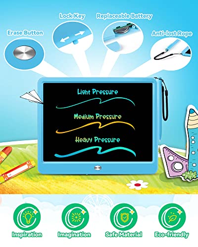 Kokodi 12 Inch Lcd Writing Tablet With Anti-Lost Stylus, Erasable Doodle Board Colorful Toddler Drawing Pad, Car Travel School Games Toys For 3 4 5 6 7 8 Kids, Birthday Gift For Girls Boys Adults Blue #TOP3