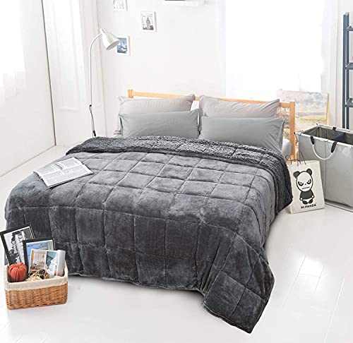 Terrug Warm Sherpa Fleece Weighted Blanket for Adult, Kids Thick Fuzzy Bed Blanket with Soft Flannel, Dual Sided Cozy Plush Grey Fluffy Blanket for Sofa Bed Home (60x80 Inches,20 lbs ) Grey