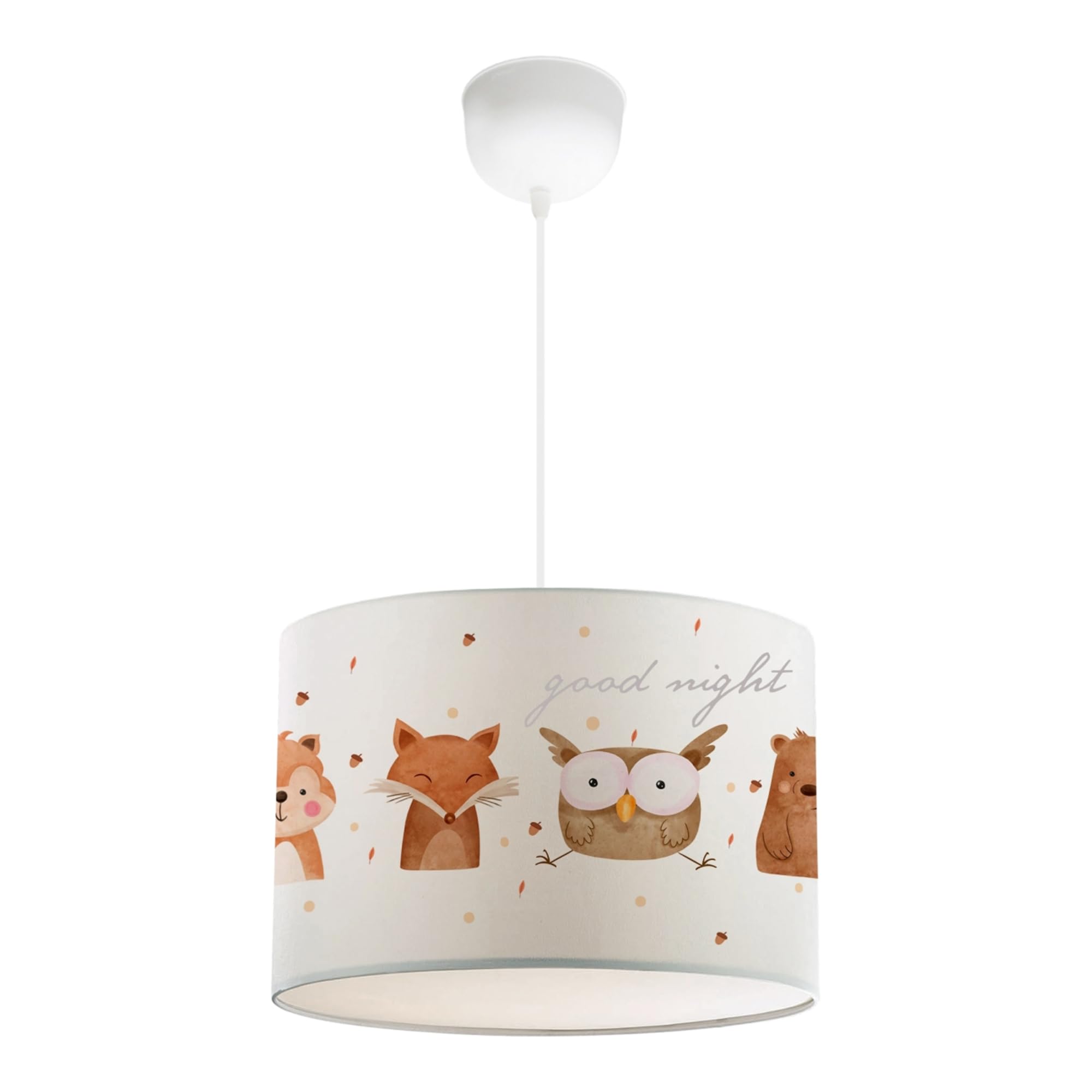 lux.pro Kinderzimmer Lampe Rugby Deckenleuchte E27 LED-geeignet Hängelampe mit Stoffschirm Waldtier-Motiv 70 cm hoch höhenverstellbar Weiß