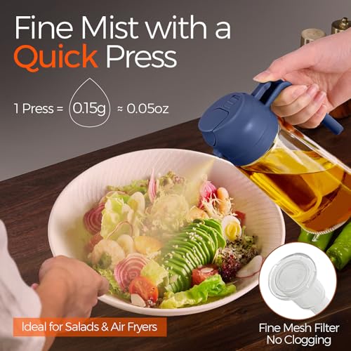 Image of YARRAMATE 16oz /470ml 2 in 1 Oil Sprayer for Cooking with Stickers, Food-grade Glass Oil Dispenser for Kitchen, Salad, Frying, BBQ, Grill (Navy)