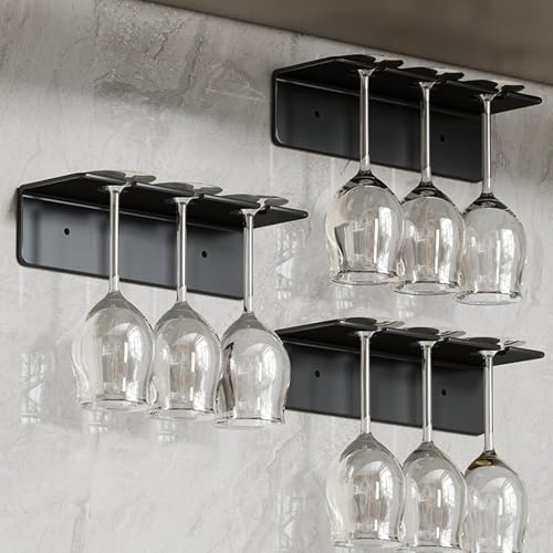 Mxdzshy 3 Pièces Porte-verres à Vin Suspendu Support verre à pieds Support à Verre à Vin Sous Armoire Porte Verre a Pied Métal Accroche-Verres Pour...