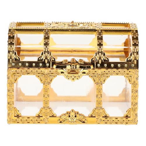 RUNROTOO Caja Pequeña de Dulces en Forma de Cofre Transparente Dorado, Caja para Regalos y Almacenamiento, Adecuado para Fiestas Infantiles, Bodas y Decoración de Mesas de Postres