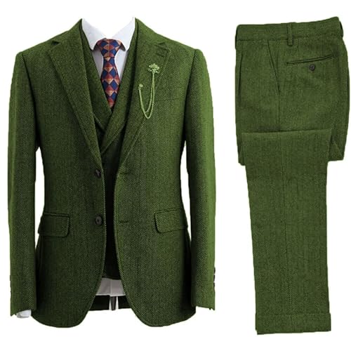 Men Elegant 3-Piece Herringbone Coarse Woolen Fabrics Customize Business Banquet Suit Blue2