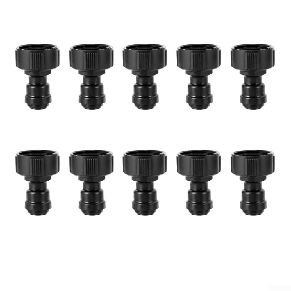 10 Pack 3/4 to 1/4 Inch Drip Irrigation Adapters, GHT Male Thread Faucet Connector with Quick Push Fit, Leakproof ABS Plastic Fittings for Garden Hose Tubing, Greenhouse and Lawn Watering Solutions