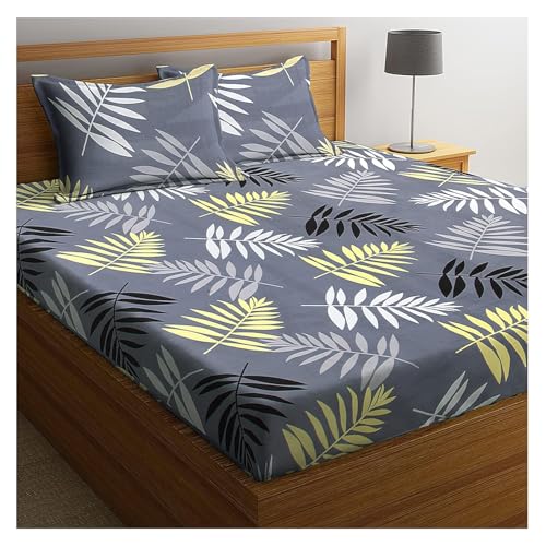 Image of Jashan Elastic Fitted Bedsheet for Double Bed King Size-Cotton- with 2 Pillow Covers Size (King, Multi-A01)