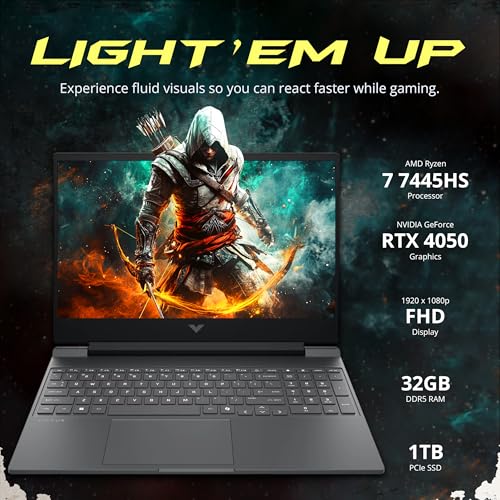 Image of HP Victus 15.6 inch FHD 144Hz Gaming Laptop, AMD Ryzen 7 7445HS, GeForce RTX 4050, 32GB DDR5, 2TB Storage (1TB SSD+1TB Docking Station Set), Backlit Keyboard, Copilot, Wi-Fi 6, Win 11 Pro, Mica Silver